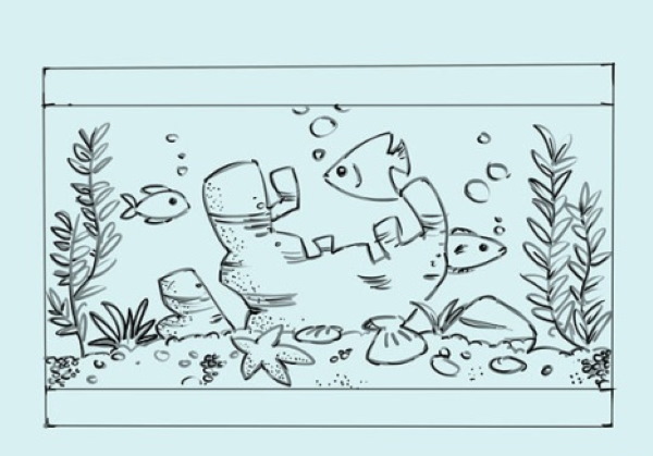 Aquarium: Zeichnen für Kinder mit Bleistift, Farben