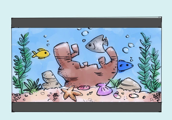 Aquarium: Zeichnen für Kinder mit Bleistift, Farben