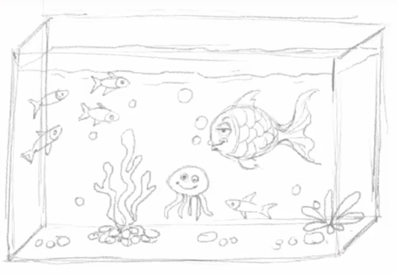 Aquarium: Zeichnen für Kinder mit Bleistift, Farben