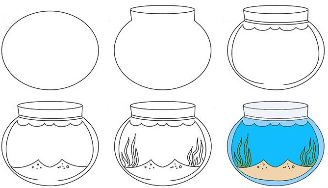 Aquarium: Zeichnen für Kinder mit Bleistift, Farben