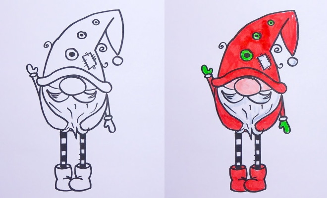 Gnome zeichnen für Kinder mit Bleistift Schritt für Schritt
