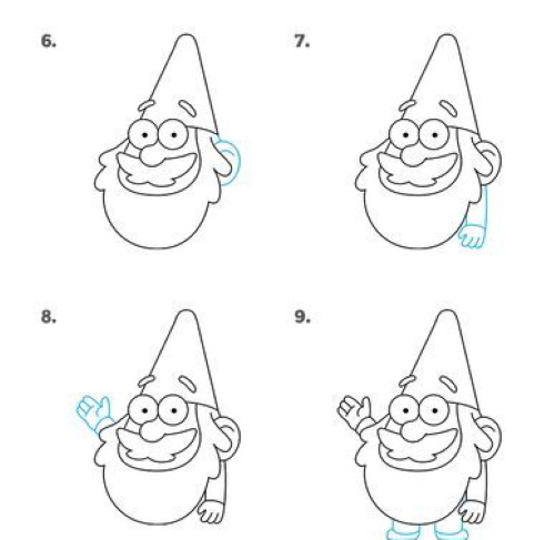 Gnome zeichnen für Kinder mit Bleistift Schritt für Schritt
