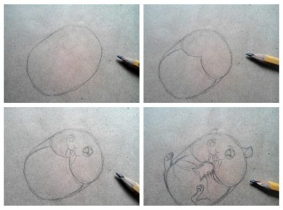 Hamster zeichnen für Kinder Schritt für Schritt mit einem Bleistift