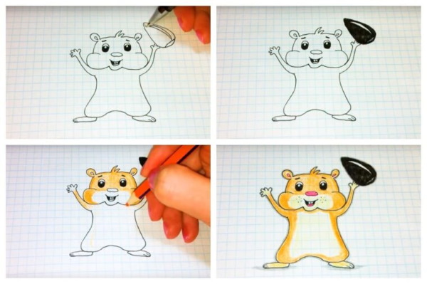 Hamster zeichnen für Kinder Schritt für Schritt mit einem Bleistift