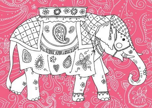 Indischer Elefant. Bleistiftzeichnung für Kinder Schritt für Schritt mit Ornament