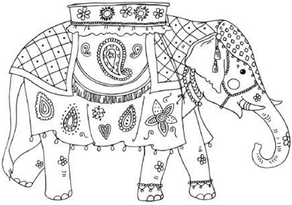 Indischer Elefant. Bleistiftzeichnung für Kinder Schritt für Schritt mit Ornament