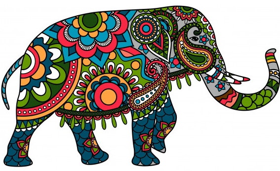 Indischer Elefant. Bleistiftzeichnung für Kinder Schritt für Schritt mit Ornament