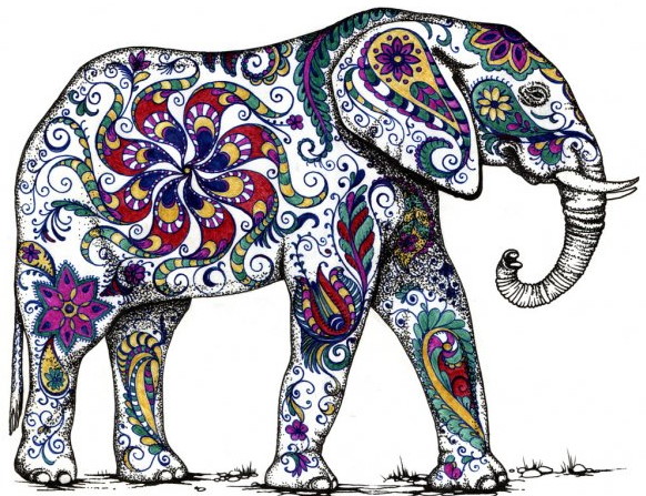 Indischer Elefant. Bleistiftzeichnung für Kinder Schritt für Schritt mit Ornament