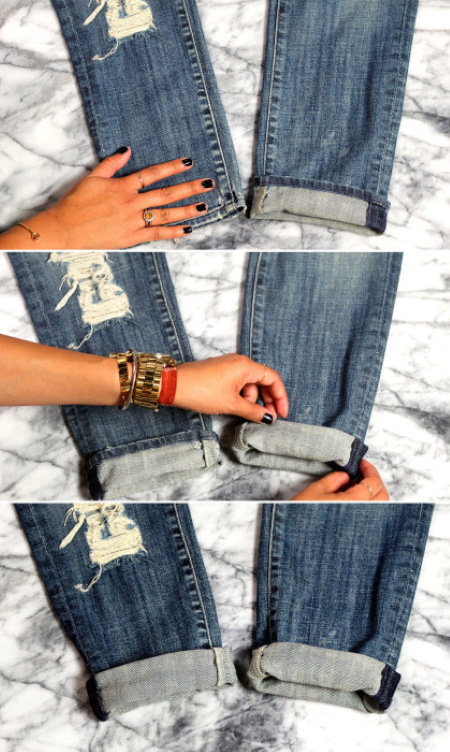 Wie man Jeans modisch hochkrempelt, den Po freihält, breite Damen