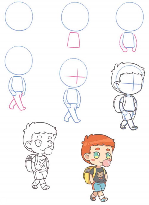 Cartoon-Stil zum Zeichnen von Menschen. Vollständige Zeichnungen, Tutorials