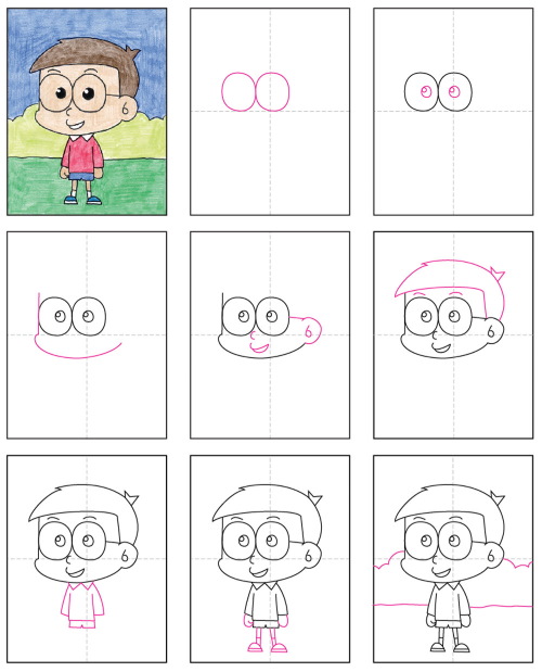 Cartoon-Stil zum Zeichnen von Menschen. Vollständige Zeichnungen, Tutorials