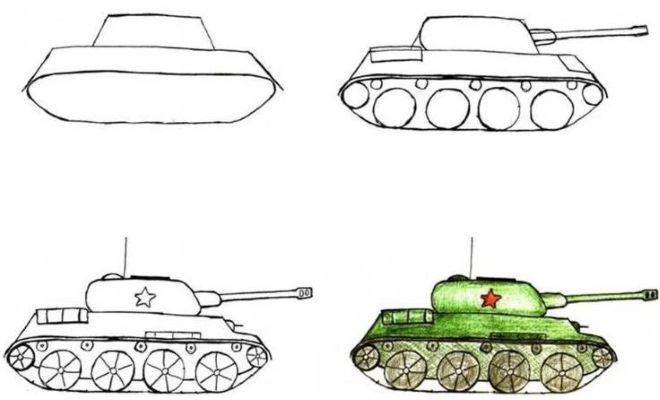 Zeichnungen mit Militärmotiven für Kinder der Klassen 1-2-3-4-5