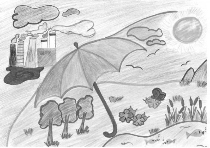 Disegno a matita sul tema della protezione della natura per classi 1-5