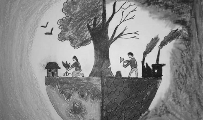 Disegno a matita sul tema della protezione della natura per classi 1-5