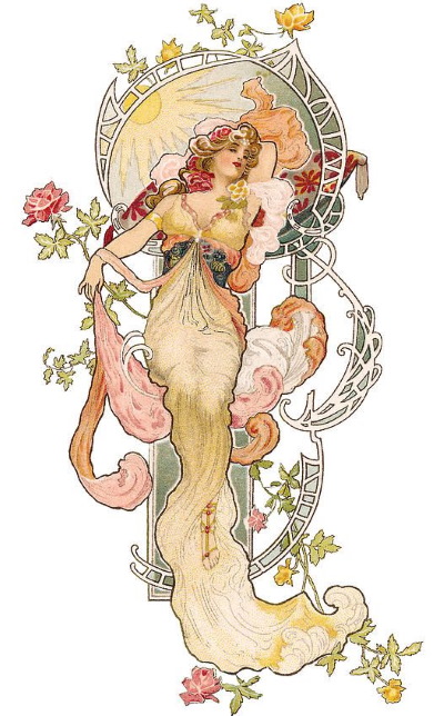 Disegno floreale in stile Art Nouveau. Stilizzazione ad acquerello