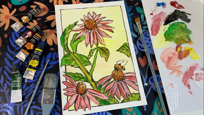 Disegno floreale in stile Art Nouveau. Stilizzazione ad acquerello