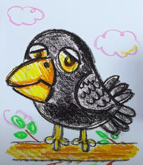 Krähe zeichnen für Kinder mit Bleistift Schritt für Schritt