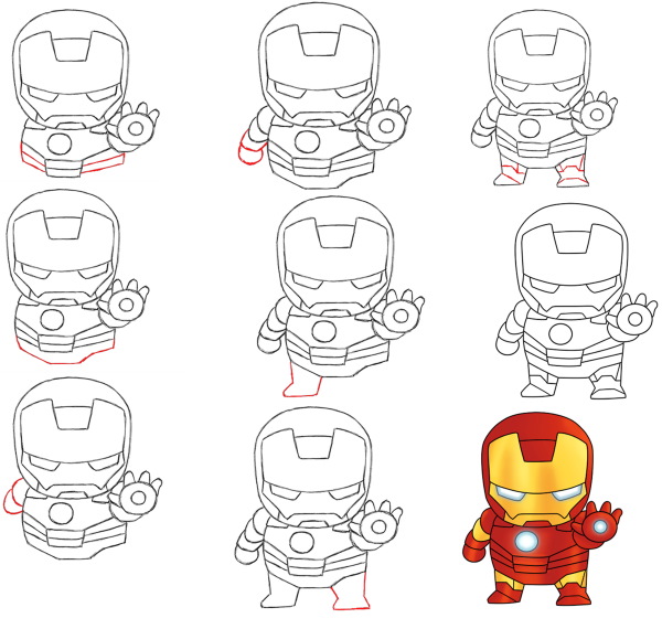 Iron Man: Einfache Bleistiftzeichnung