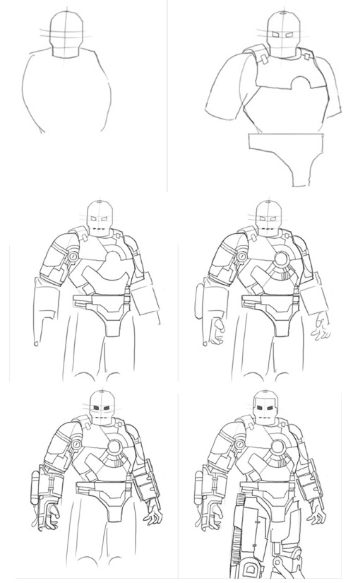 Iron Man: Einfache Bleistiftzeichnung