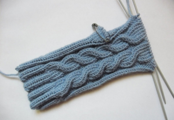 Fäustlinge gestrickt. Muster mit Beschreibungen zum Stricken mit Zöpfen, durchbrochenen, langen
