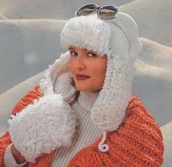 Strickmütze mit Ohrenklappen für Damen. Strickmuster mit Beschreibungen, Fotos