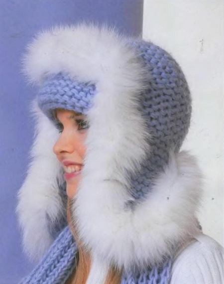 Strickmütze mit Ohrenklappen für Damen. Strickmuster mit Beschreibungen, Fotos