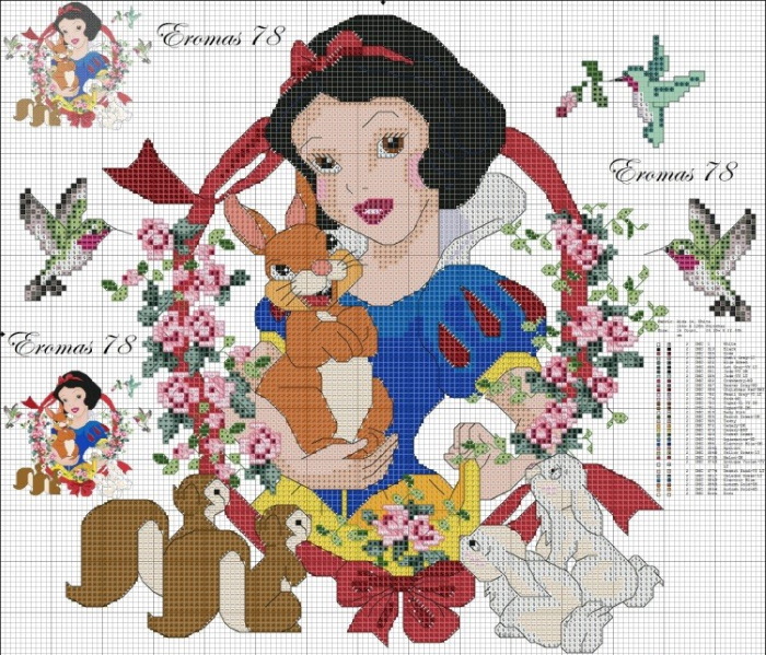 Kreuzstich. Schneewittchen, Schmetterlinge, Hunde, Katzen Schema