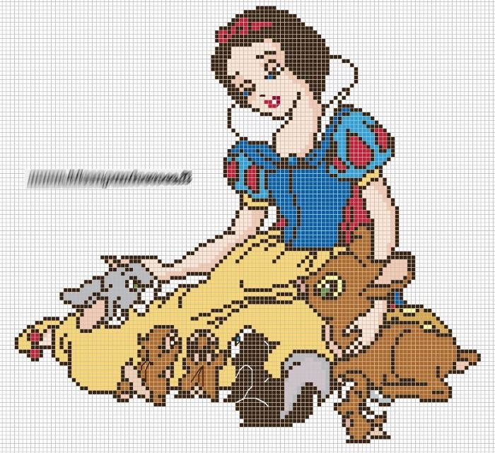 Kreuzstich. Schneewittchen, Schmetterlinge, Hunde, Katzen Schema