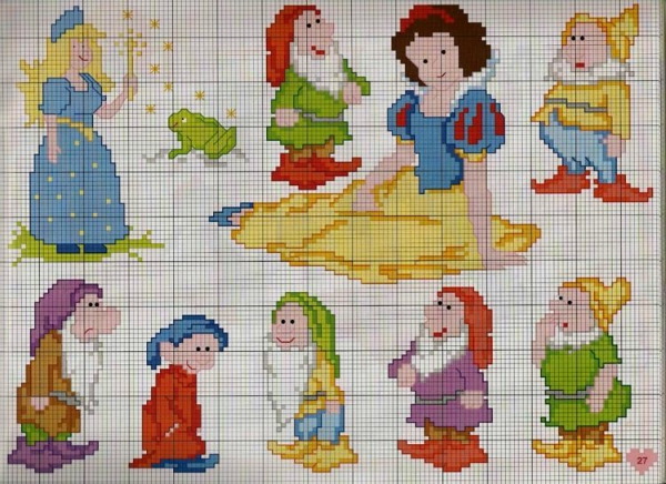 Kreuzstich. Schneewittchen, Schmetterlinge, Hunde, Katzen Schema