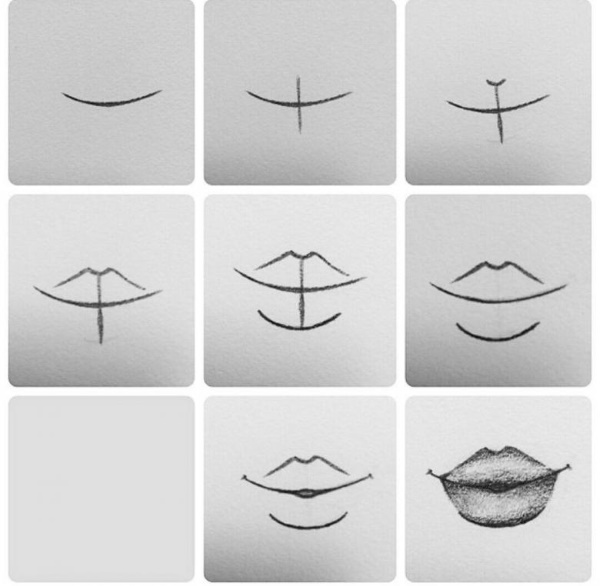 Lippen zeichnen mit Bleistift Schritt für Schritt für Anfänger