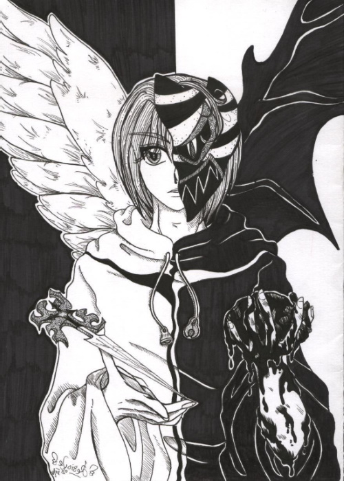 Zeichnungen zum Kopieren von Anime-Dämonen und Engeln