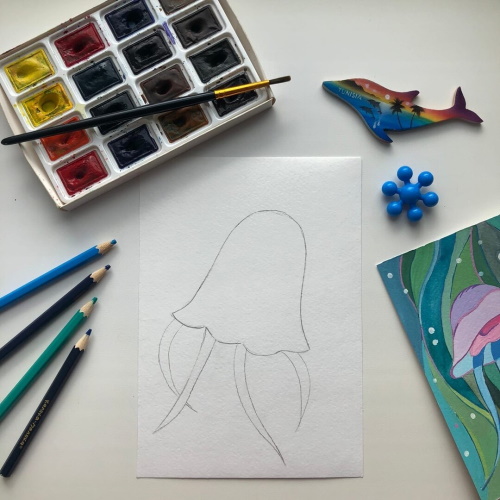 Quallen zeichnen für Kinder mit Bleistift Schritt für Schritt