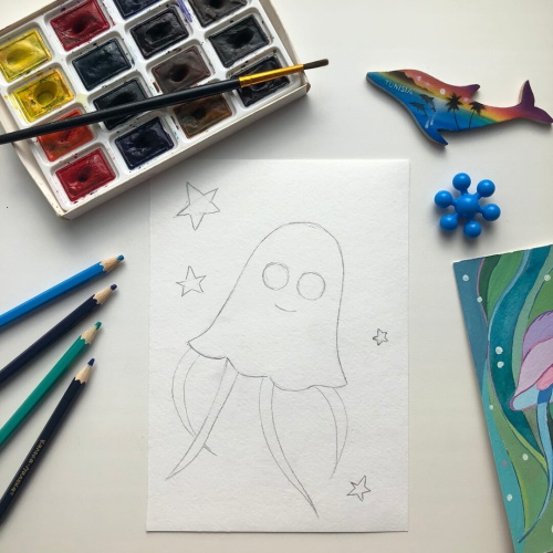 Quallen zeichnen für Kinder mit Bleistift Schritt für Schritt