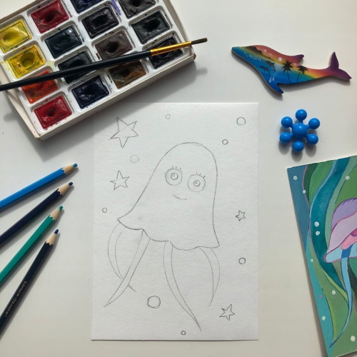 Quallen zeichnen für Kinder mit Bleistift Schritt für Schritt