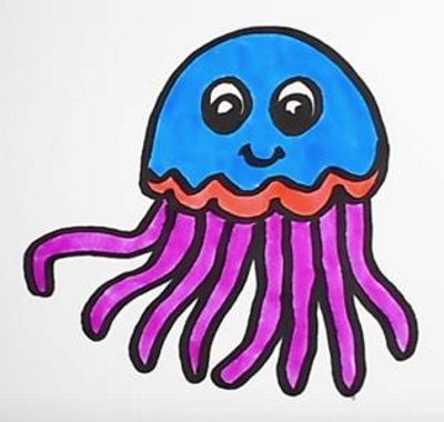 Quallen zeichnen für Kinder mit Bleistift Schritt für Schritt