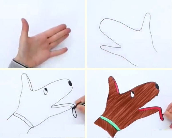 Handzeichnungen für Kinder Tiere mit Farben, Bleistift