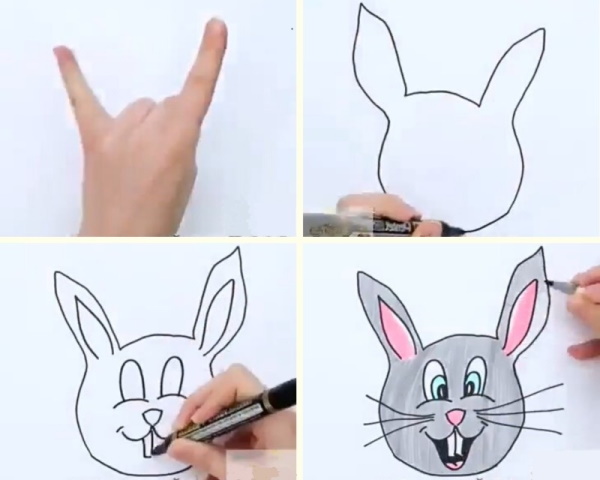 Handzeichnungen für Kinder Tiere mit Farben, Bleistift