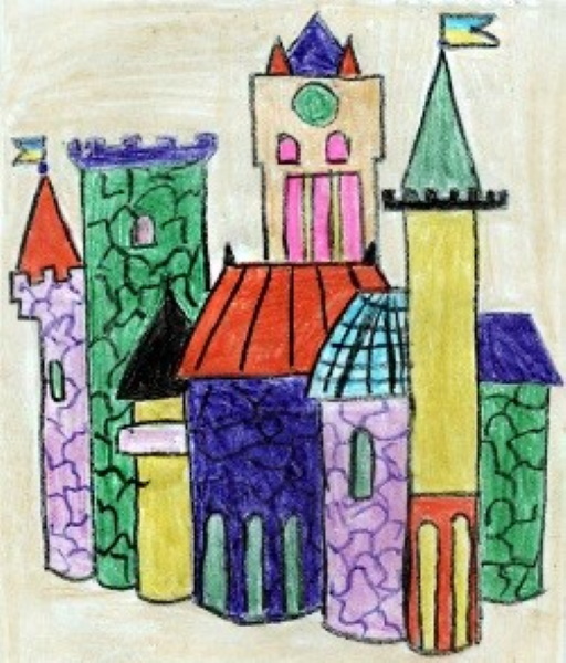 Schlosszeichnung für Kinder mit Bleistift Schneekönigin, Mittelalter, Märchen, alter Ritter