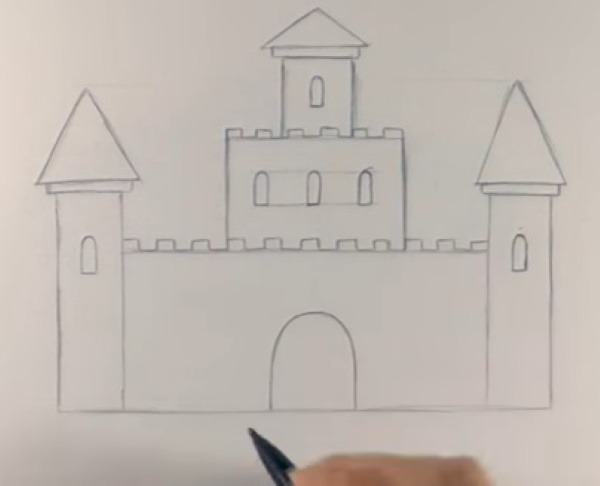 Schlosszeichnung für Kinder mit Bleistift Schneekönigin, Mittelalter, Märchen, alter Ritter
