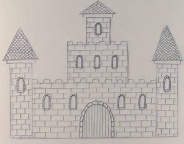 Schlosszeichnung für Kinder mit Bleistift Schneekönigin, Mittelalter, Märchen, alter Ritter