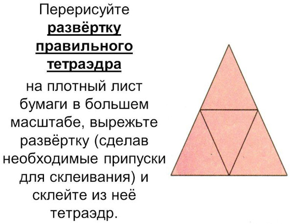 Tetraeder aus Pappe. Schema, Schritt für Schritt, Vorlage