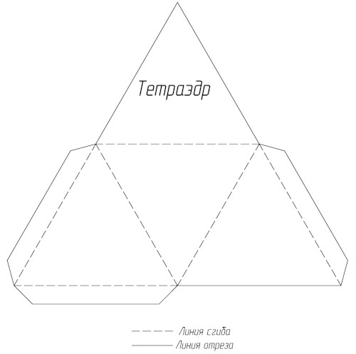 Tetraeder aus Pappe. Schema, Schritt für Schritt, Vorlage