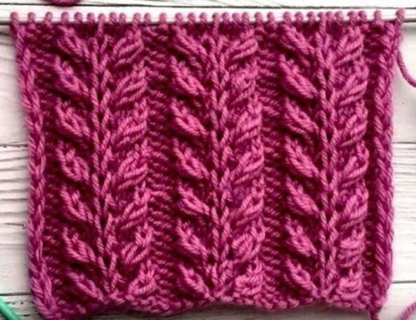 Ährchenmuster-Stricknadeln. Schema und Beschreibung der länglichen Schleifen, durchbrochen