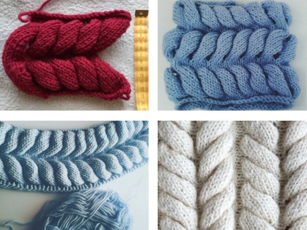 Ährchenmuster-Stricknadeln. Schema und Beschreibung der länglichen Schleifen, durchbrochen