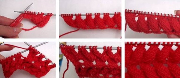 Ährchenmuster-Stricknadeln. Schema und Beschreibung der länglichen Schleifen, durchbrochen