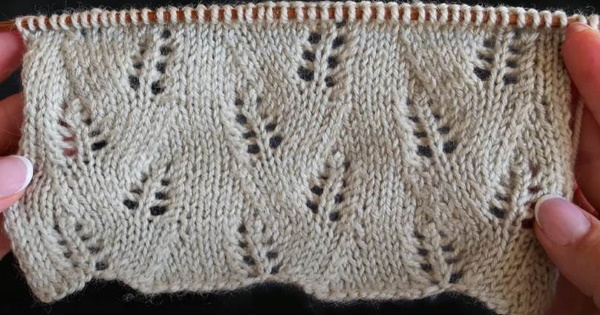 Ährchenmuster-Stricknadeln. Schema und Beschreibung der länglichen Schleifen, durchbrochen