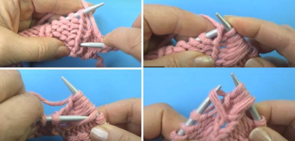 Ährchenmuster-Stricknadeln. Schema und Beschreibung der länglichen Schleifen, durchbrochen