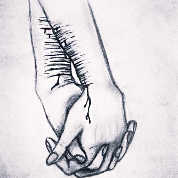 Depressive Zeichnungen zum Kopieren mit einem Bleistift über unerwiderte Liebe, Traurigkeit, Kummer