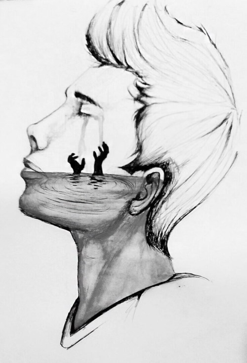 Depressive Zeichnungen zum Kopieren mit einem Bleistift über unerwiderte Liebe, Traurigkeit, Kummer