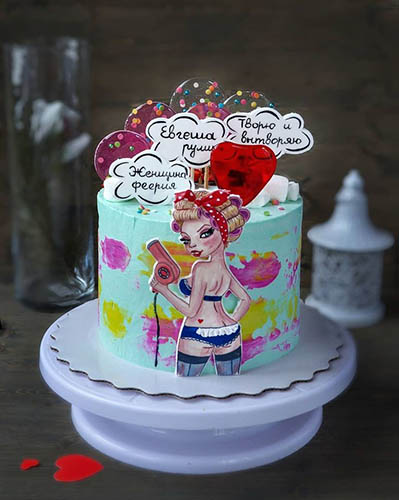 Foto eines Mädchens im Pin-Up-Stil für einen Kuchen. Beispiele